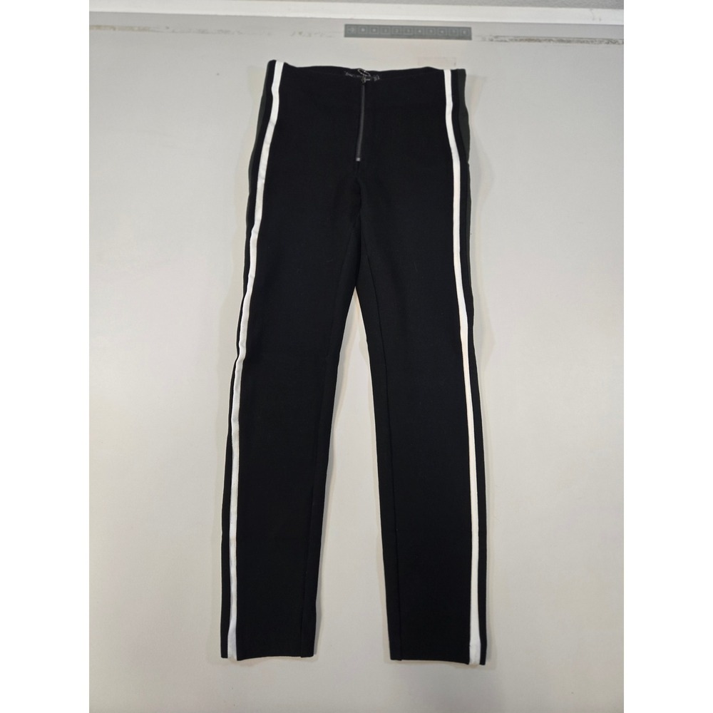 Zara Trafaluc Black Side Stripe O-Ring Zip High Waist Leggings Pants Womens M